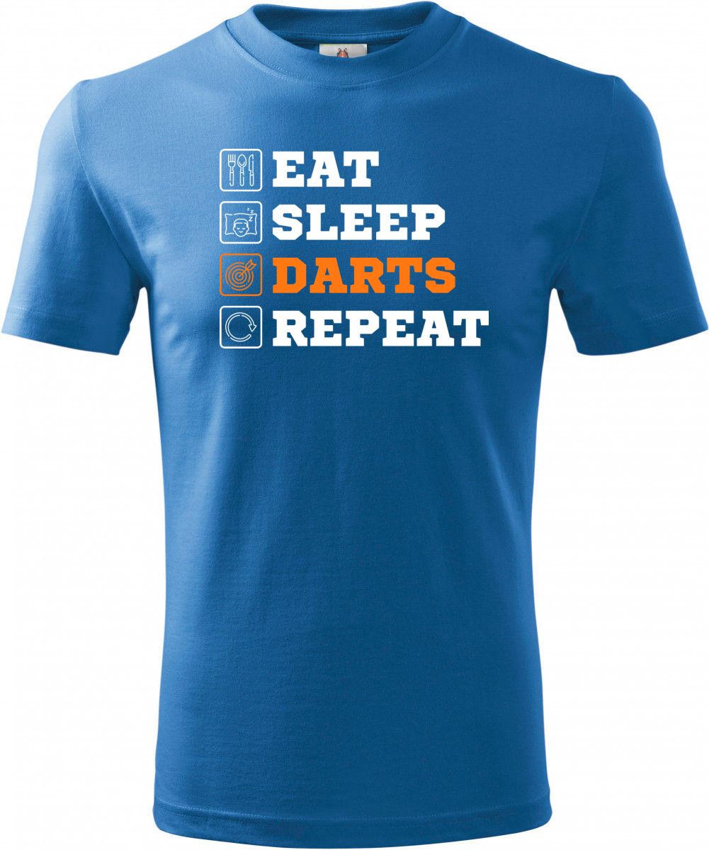 Eat, sleep, darts, repeat. Bílý a oranžový tisk