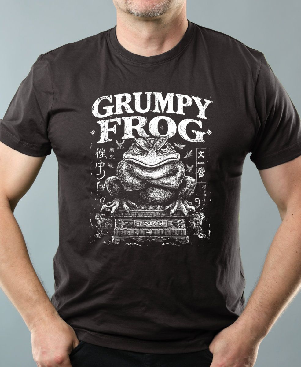 Nejoblíbenější pánské Triko Basic s motivem Grumpy Frog, ebony gray