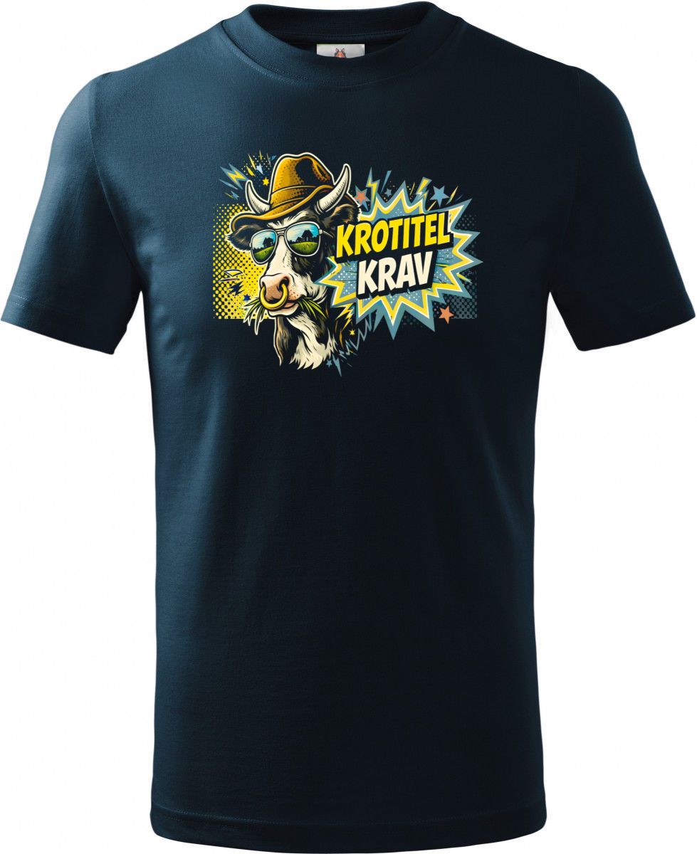 Dětské triko Basic s motivem Krotitel krav, námořní modrá (pozor - téměř černá)