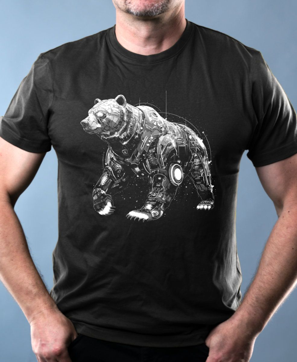 Medvěd-Grizzly-Tech, bílý potisk Medvěd-Grizzly-Tech, bílý potisk