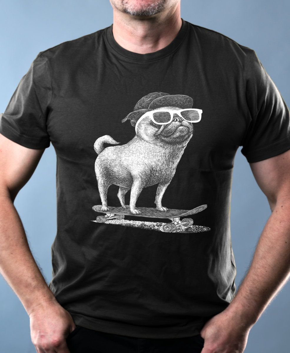 Psí jízda, mops, bílý potisk Psí jízda, mops, bílý potisk
