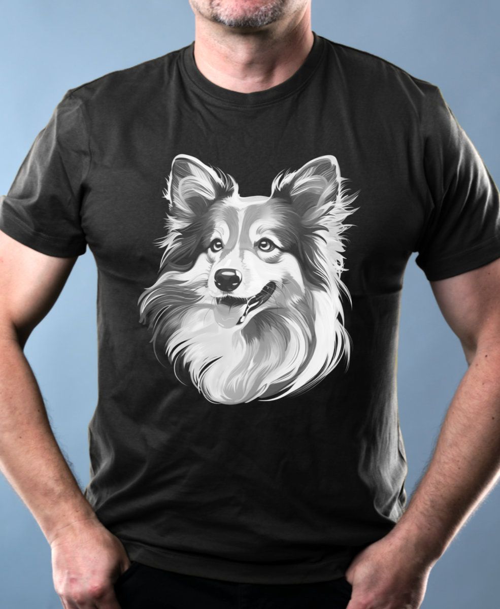 Sheltie, bílý tisk Sheltie, bílý tisk
