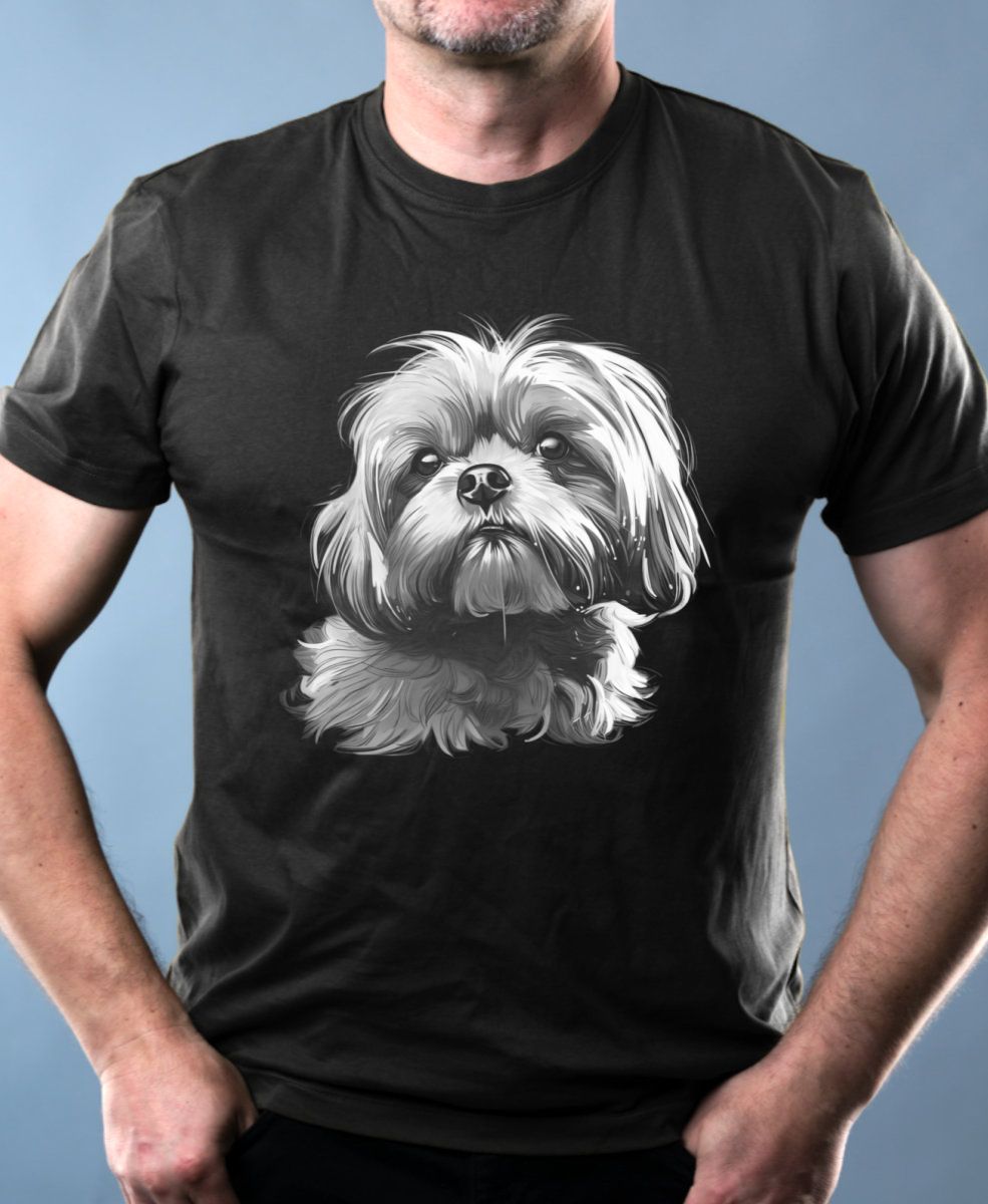 Shih-tzu, bílý tisk Shih-tzu, bílý tisk