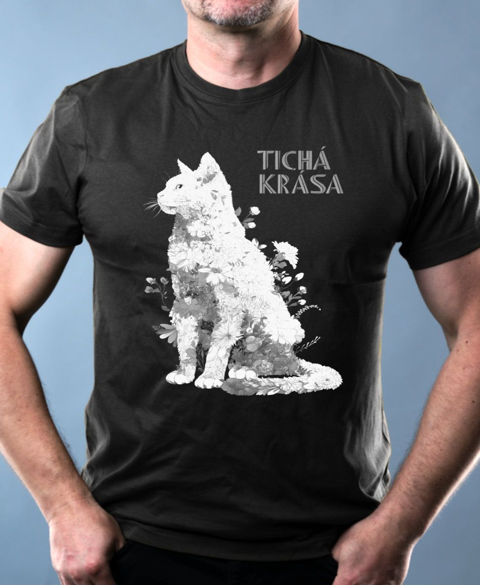Tichá krása, kočka, bílý potisk Tichá krása, kočka, bílý potisk