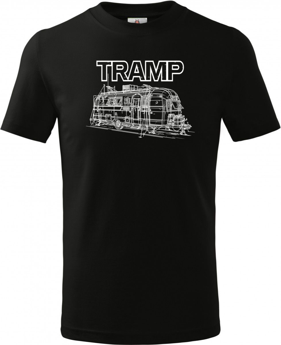 Tramp, retro karavan, bílý tisk