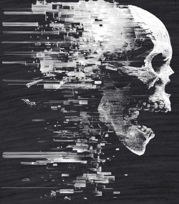 Glitch lebka, bílý tisk - Obrázek 2