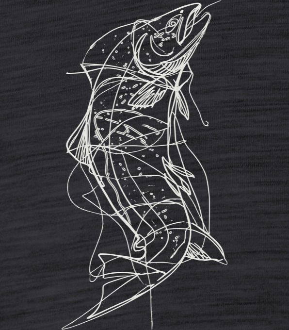 Pstruh Line Art, bílý potisk - Obrázek 2