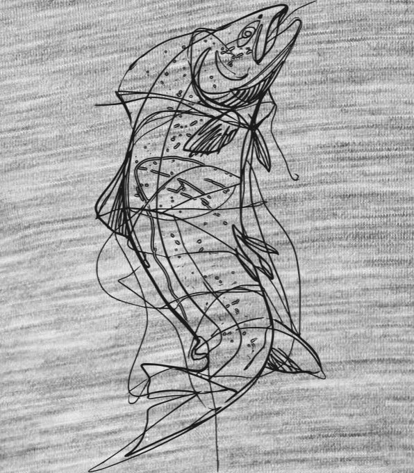 Pstruh Line Art, černý potisk - Obrázek 2