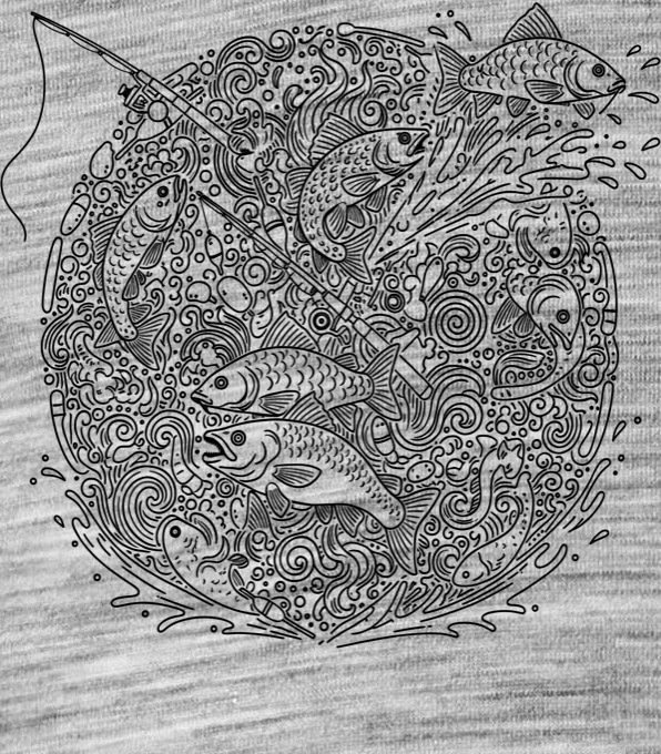 Rybářská mandala, černý potisk - Obrázek 2