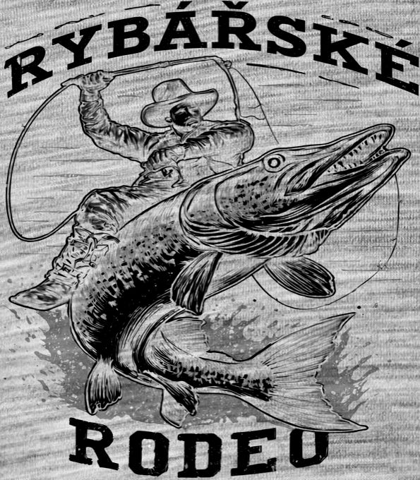 Rybářské rodeo, štika, černý potisk - Obrázek 2