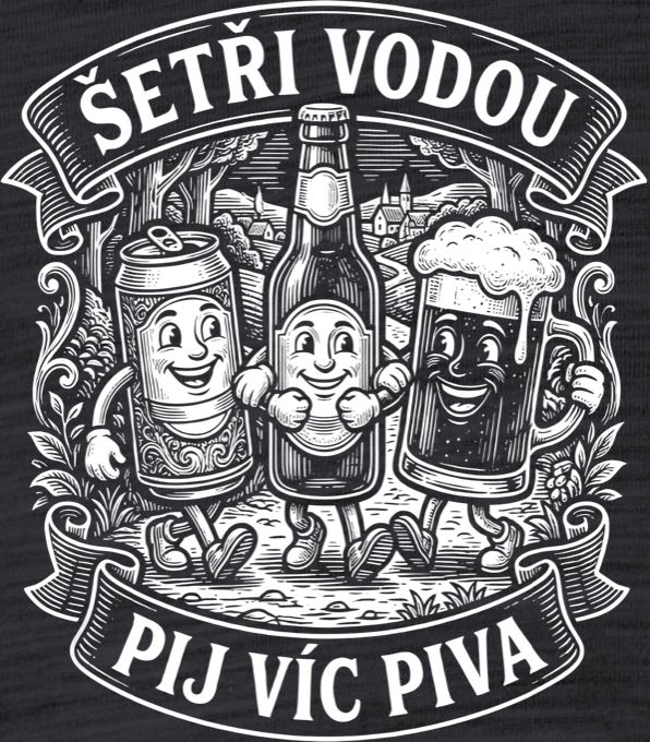 Šetři vodou, pij víc piva, bílý potisk - Obrázek 2