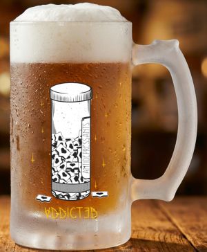 Půllitr skleněný 500 ml. s motivem Addicted, matné sklo