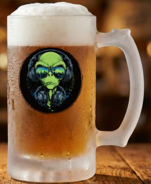 Půllitr skleněný 500 ml. s motivem ALiEN DJ, V1, matné sklo