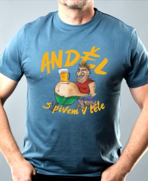 Nejoblíbenější pánské Triko Basic s motivem Anděl s PIVEM v těle, denim