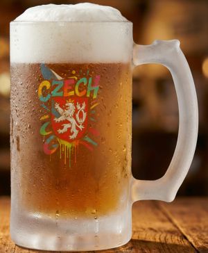 Půllitr skleněný 500 ml. s motivem Barevný český lev, matné sklo