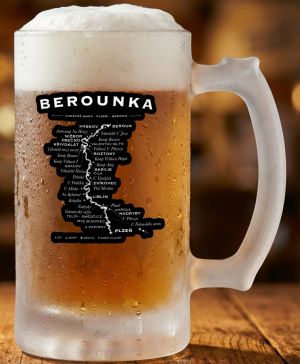 Půllitr skleněný 500 ml. s motivem Berounka, vodácká mapa, matné sklo