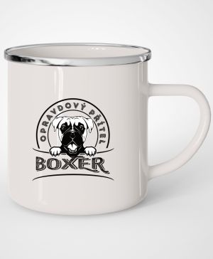 Plechový hrnek s motivem Boxer, bílá