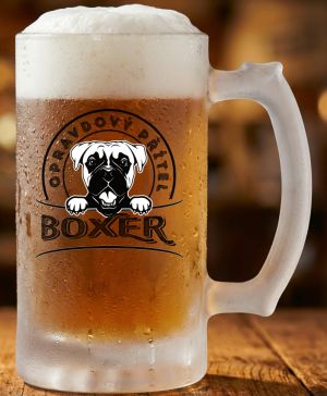 Půllitr skleněný 500 ml. s motivem Boxer, matné sklo