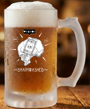 Půllitr skleněný 500 ml. s motivem Brainwashed, matné sklo