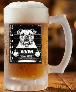 Půllitr skleněný 500 ml. s motivem Buldog, matné sklo