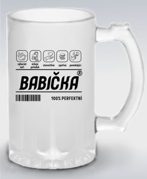 Půllitr skleněný 500 ml. s motivem Čárový kód BABIČKA