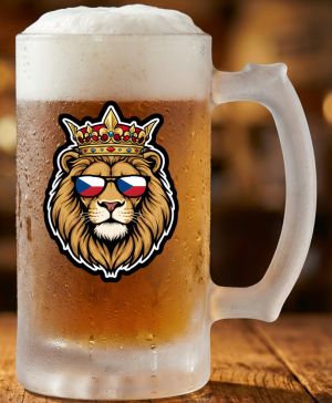 Půllitr skleněný 500 ml. s motivem Český lev v brýlích, matné sklo