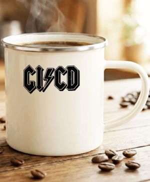 Plechový hrnek s motivem Code/Rock, černý tisk, stříbrný lem