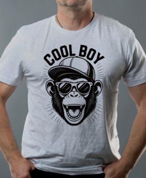 Nejoblíbenější pánské Triko Basic s motivem Cool boy, černý potisk, světle šedý melír
