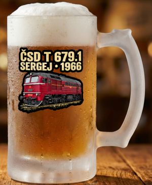 Půllitr skleněný 500 ml. s motivem ČSD T 679.1, matné sklo