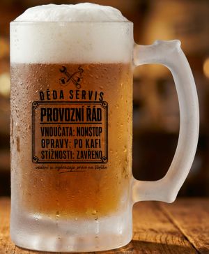 Půllitr skleněný 500 ml. s motivem Děda servis, matné sklo