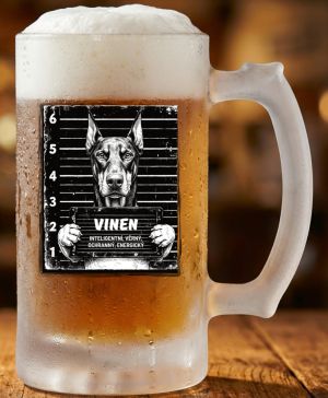 Půllitr skleněný 500 ml. s motivem Dobrman, matné sklo