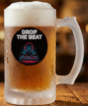 Půllitr skleněný 500 ml. s motivem Drop the beat, matné sklo