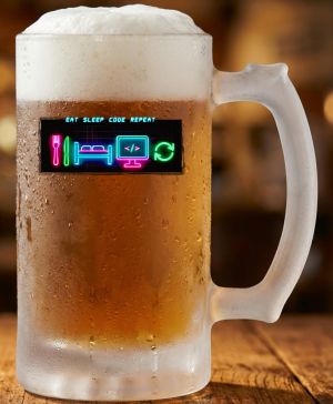Půllitr skleněný 500 ml. s motivem Eat, sleep, code, repeat, matné sklo