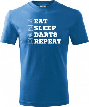Dětské triko Basic s motivem Eat, sleep, darts, repeat. Bílý tisk, černá