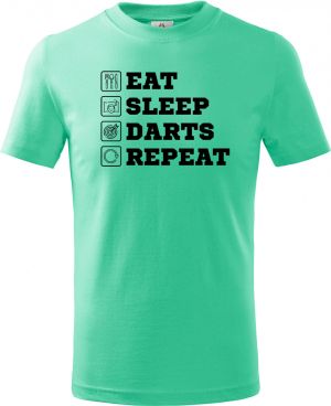 Dětské triko Basic s motivem Eat, sleep, darts, repeat. Černý tisk, mátová