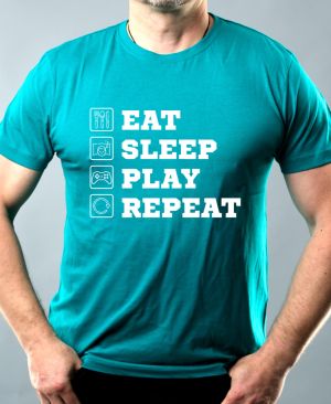 Nejoblíbenější pánské Triko Basic s motivem Eat Sleep Play Repeat – bílý tisk, emerald