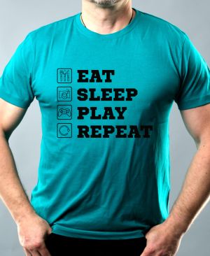 Nejoblíbenější pánské Triko Basic s motivem Eat Sleep Play Repeat – černý tisk, emerald