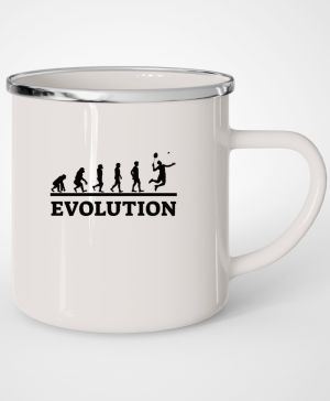 Plechový hrnek s motivem Evolution badminton, černý tisk, bílá