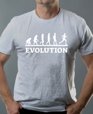 Nejoblíbenější pánské Triko Basic s motivem Evolution běh, bílý tisk, světle šedý melír