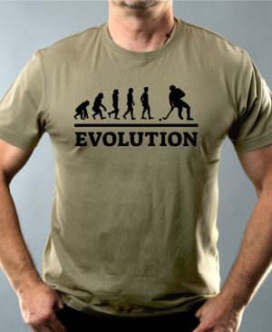 Nejoblíbenější pánské Triko Basic s motivem Evolution florbal, černý tisk, světlá khaki