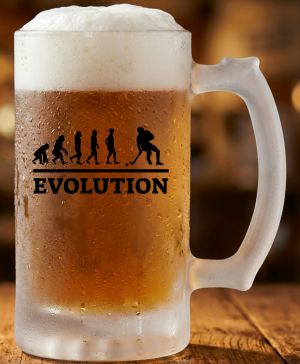 Půllitr skleněný 500 ml. s motivem Evolution florbal, černý tisk, matné sklo
