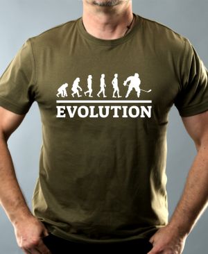 Nejoblíbenější pánské Triko Basic s motivem Evolution hokej, bílý tisk, military