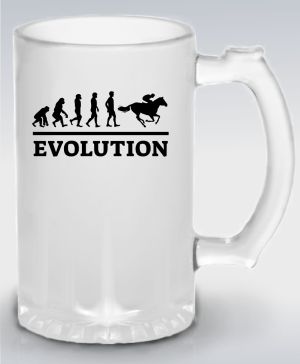 Půllitr skleněný 500 ml. s motivem Evolution jízda na koni, černý tisk