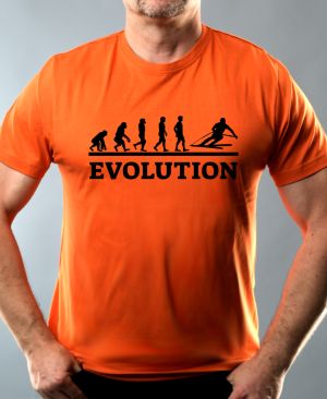 Nejoblíbenější pánské Triko Basic s motivem Evolution lyžování, černý tisk, oranžová