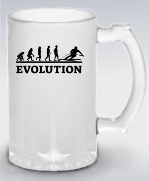 Půllitr skleněný 500 ml. s motivem Evolution lyžování, černý tisk