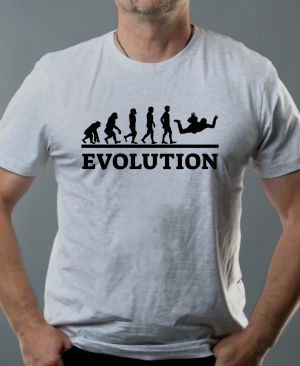 Nejoblíbenější pánské Triko Basic s motivem Evolution parašutismus, černý tisk, světle šedý melír