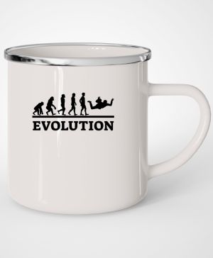 Plechový hrnek s motivem Evolution parašutismus, černý tisk, bílá
