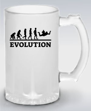 Půllitr skleněný 500 ml. s motivem Evolution parašutismus, černý tisk