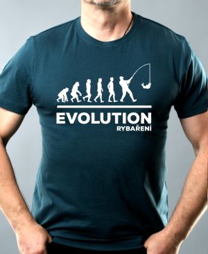 Nejoblíbenější pánské Triko Basic s motivem Evolution Rybaření – bílé, petrolejová