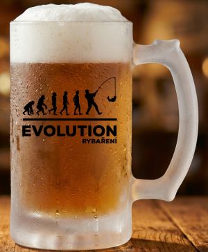 Půllitr skleněný 500 ml. s motivem Evolution Rybaření – černé, matné sklo